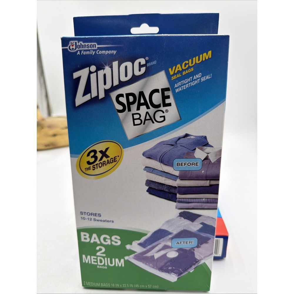 Ziploc Space Bags Medium 2 Pack Waterproof Compression Stores 10-12 Sweaters